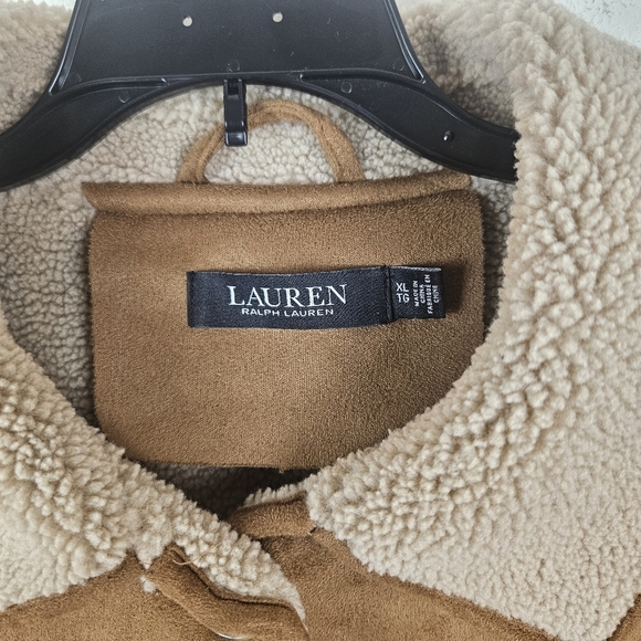 Lauren Ralph Lauren Faux Suede Jacket with Faux Shearling Trim Cognac XL - Picture 5 of 11